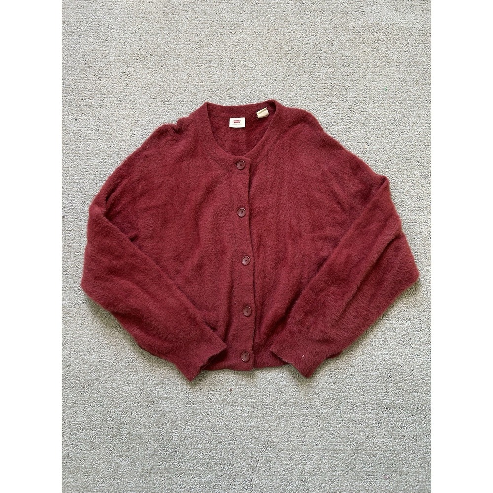 NWT Levi's COIT BOXY CARDIGAN in Poppy Red Relaxed Fit Womens L Fuzzy Wool Blend